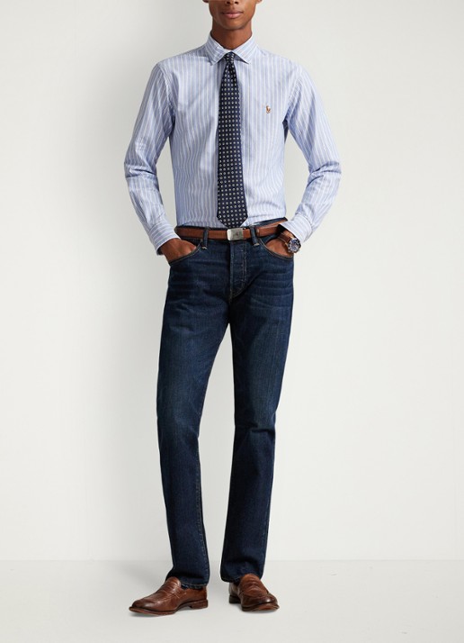 Ralph Lauren Oxford custom fit overhemd met streepprint - voorkant 2 blue / blauw