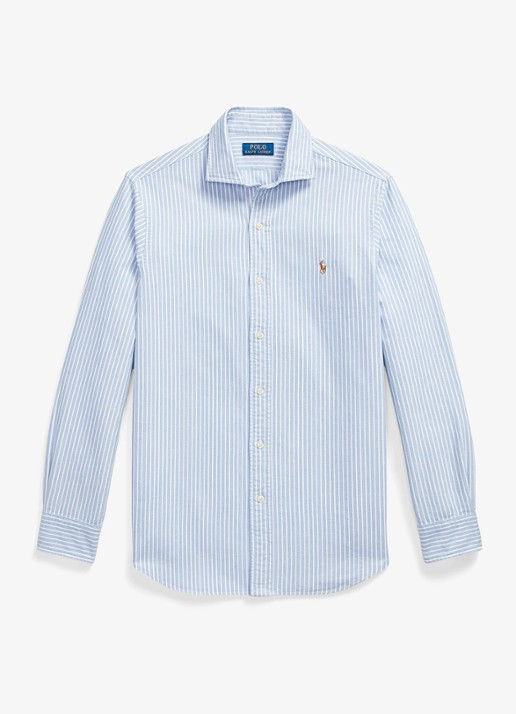 Ralph Lauren Oxford custom fit overhemd met streepprint - voorkant 4 blue/white / blauw