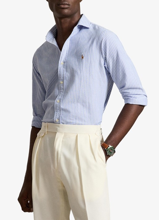 Ralph Lauren Oxford custom fit overhemd met streepprint - voorkant 5 blue/white / blauw
