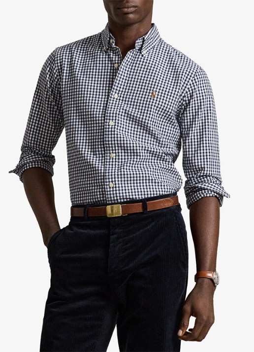 Ralph Lauren Oxford regular fit overhemd met ruitdessin - voorkant 3 4338z white spring navy hthr