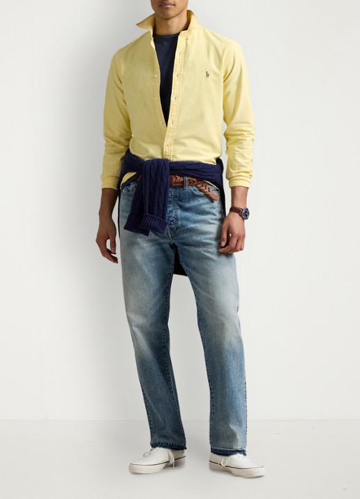 Ralph Lauren Oxford slim fit overhemd met button down kraag - detail 2 yellow oxford