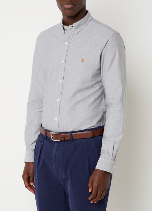 Ralph Lauren Oxford slim fit overhemd met button down kraag - detail 4 grijs