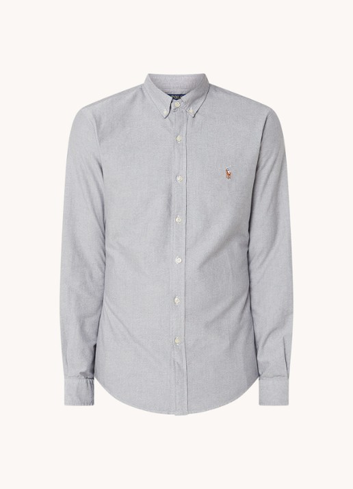 Ralph Lauren Oxford slim fit overhemd met button down kraag - voorkant grijs