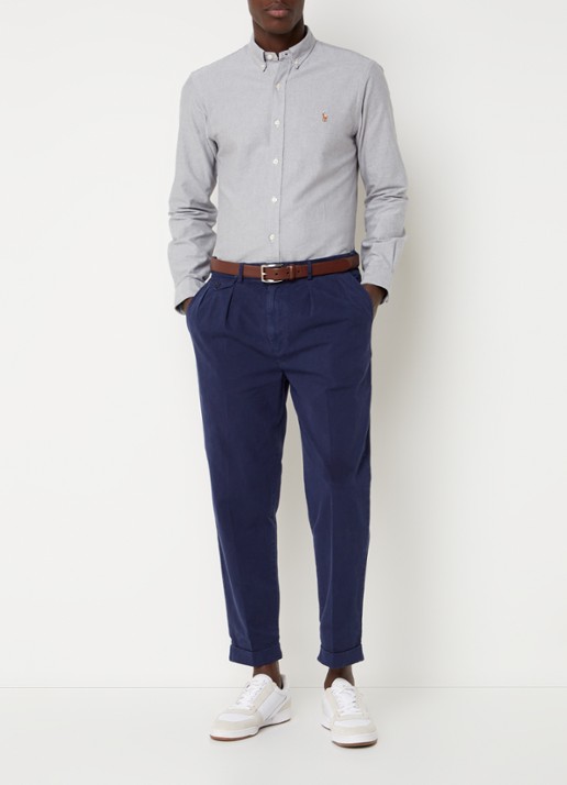 Ralph Lauren Oxford slim fit overhemd met button down kraag - voorkant 2 grijs