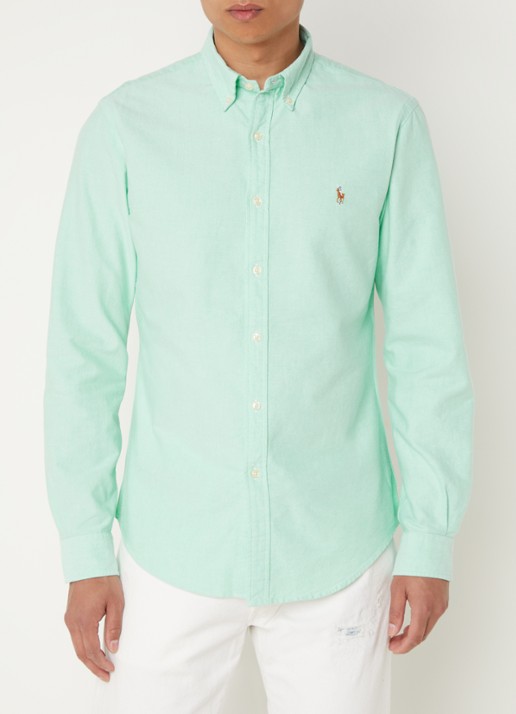 Ralph Lauren Oxford slim fit overhemd met button down kraag - detail mint