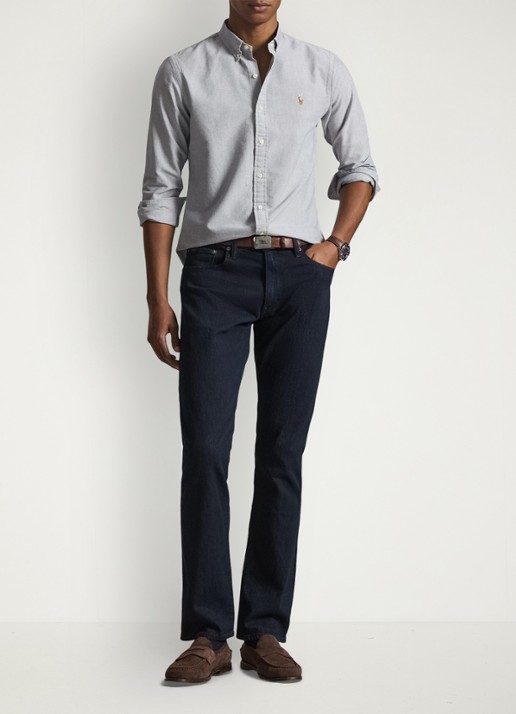 Ralph Lauren Oxford slim fit overhemd met button down kraag - voorkant 2 donkerblauw