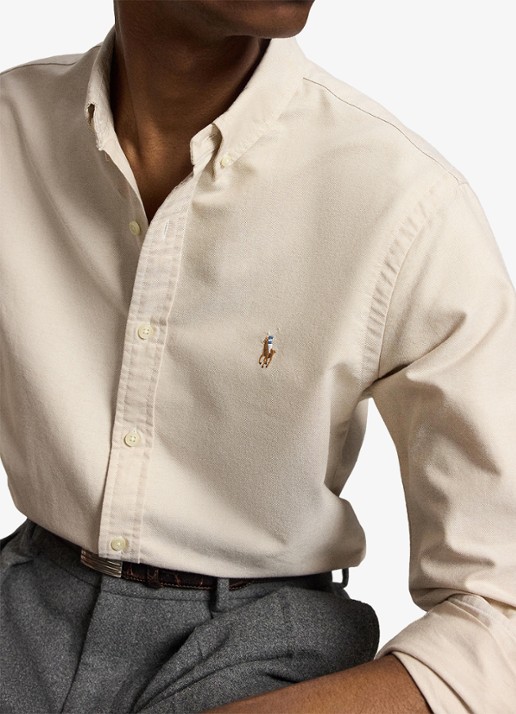 Ralph Lauren Oxford slim fit overhemd met button down kraag - detail 2 camel/white / camel