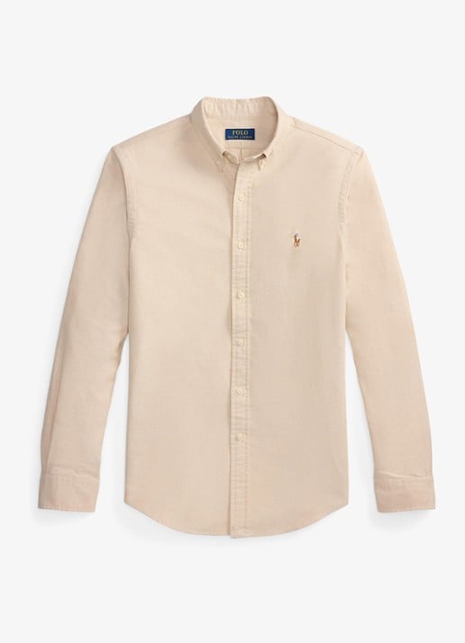 Ralph Lauren Oxford slim fit overhemd met button down kraag - voorkant camel/white / camel