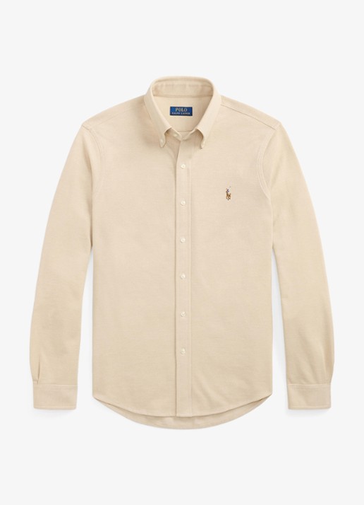 Ralph Lauren Oxford slim fit overhemd met logo - voorkant 3 coastal beige / beige