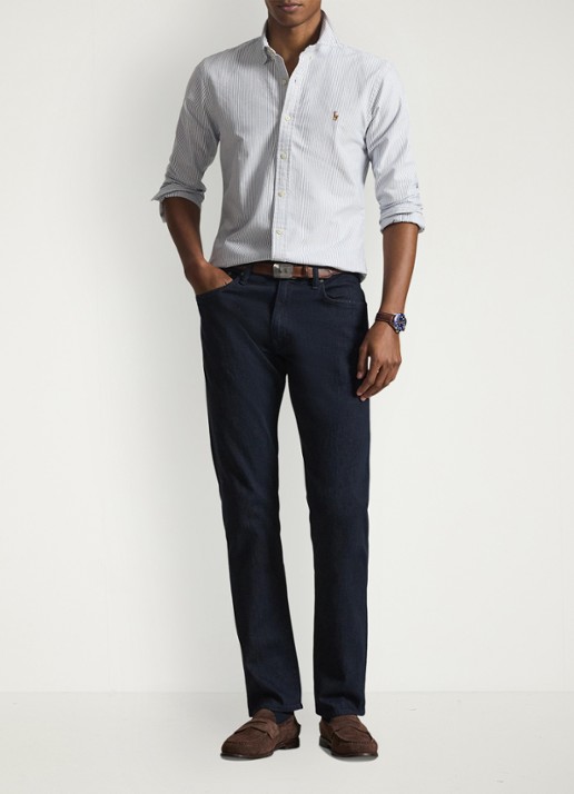 Ralph Lauren Oxfort slim fit overhemd met streepprint - voorkant 2 navy white / blauw