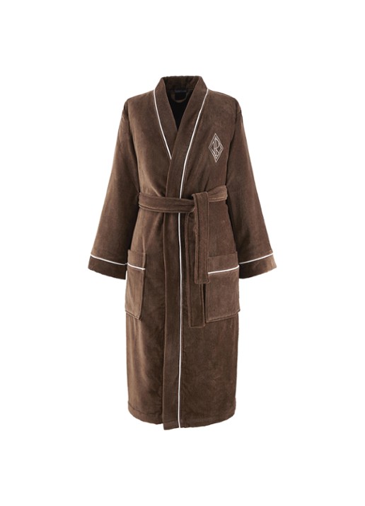 Ralph Lauren Park Row badjas van katoen - voorkant chocola