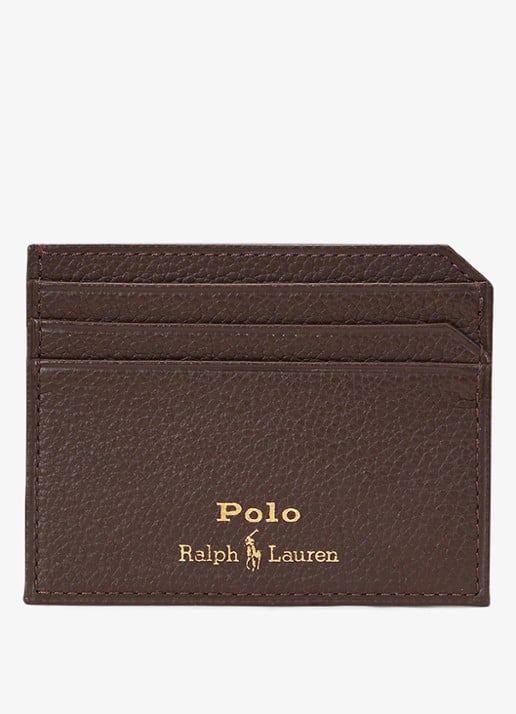Ralph Lauren Pasjeshouder van leer met logo - voorkant dark brown / donkerbruin