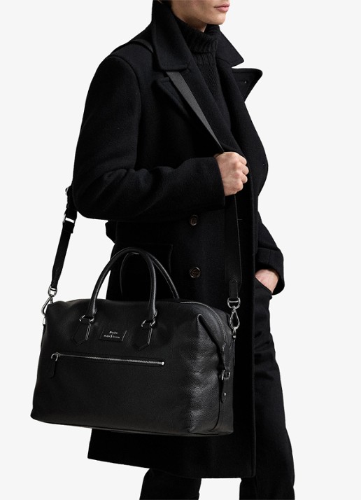 Ralph Lauren Pebbled businesstas van leer met logo - voorkant 7 black / zwart