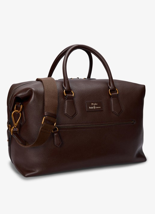 Ralph Lauren Pebbled businesstas van leer met logo - detail donkerbruin