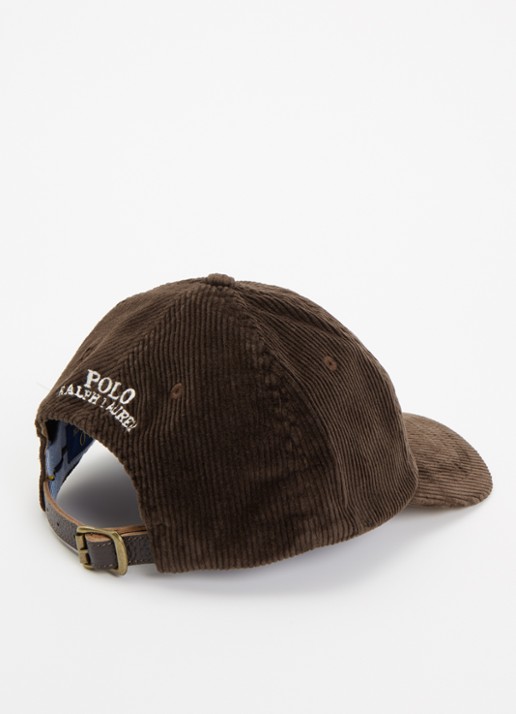 Ralph Lauren Pet van corduroy met logoborduring  - detail donkerbruin