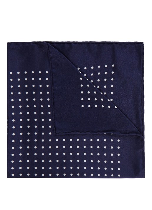 Ralph Lauren Pochet van zijde met print 35 x 35 cm  - detail 2 navy / blauw