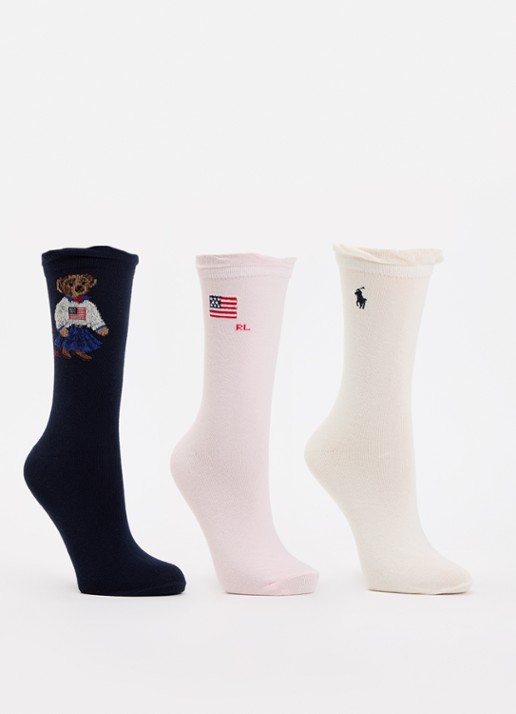 Ralph Lauren Polo Bear sokken met print en logo in 3-pack
