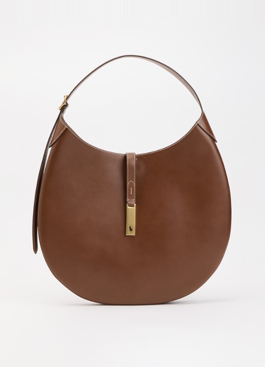 Ralph Lauren Polo ID schoudertas van kalfsleer - voorkant cognac