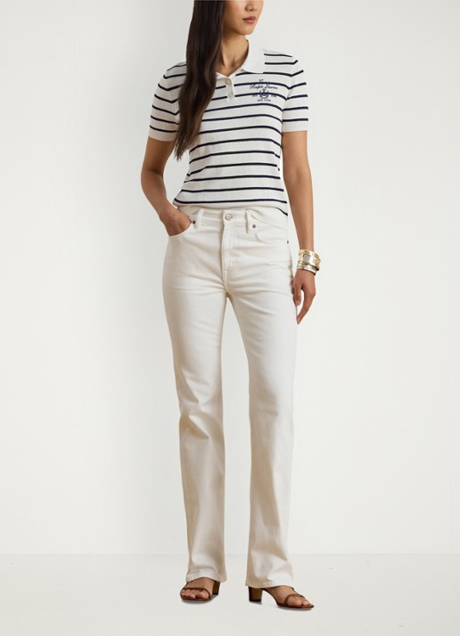 Ralph Lauren Polo met streepprint en logoborduring - voorkant 2 wit