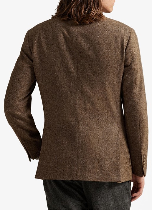 Ralph Lauren Polo modern fit colbert in wolblend met visgraatdessin - achterkant 5 brown/tan / bruin