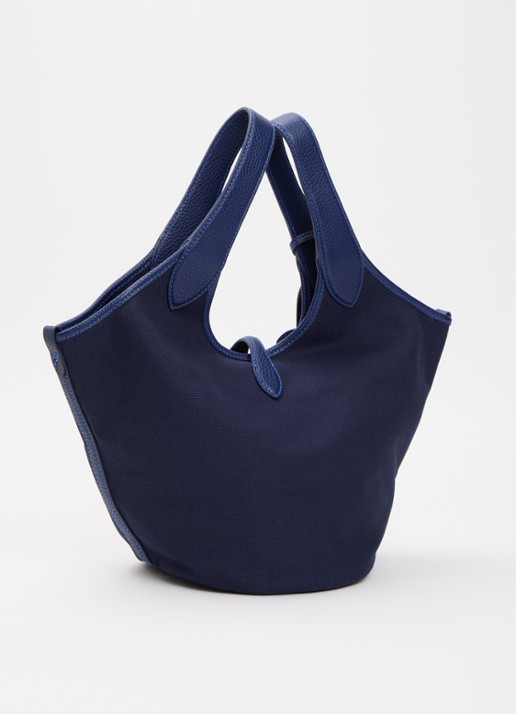 Ralph Lauren Polo Play Medium handtas van canvas met details van leer  - achterkant 5 donkerblauw