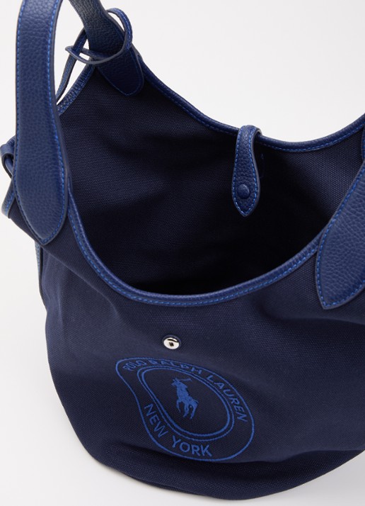 Ralph Lauren Polo Play Medium handtas van canvas met details van leer  - detail donkerblauw