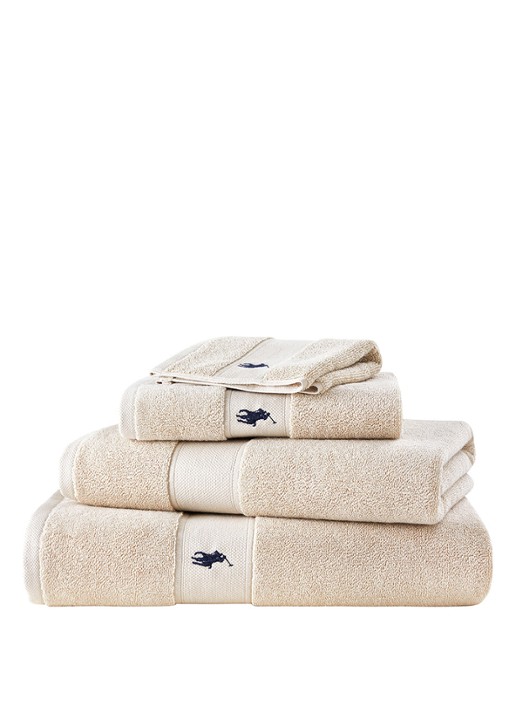 Ralph Lauren Polo Player gastendoek - 600 gr/m2 - 33 x 33 cm - detail beige