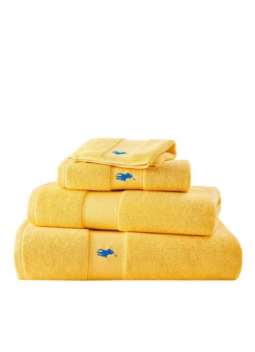 Ralph Lauren Polo Player gastendoek - 600 gr/m2 - 40 x 75 cm - detail geel