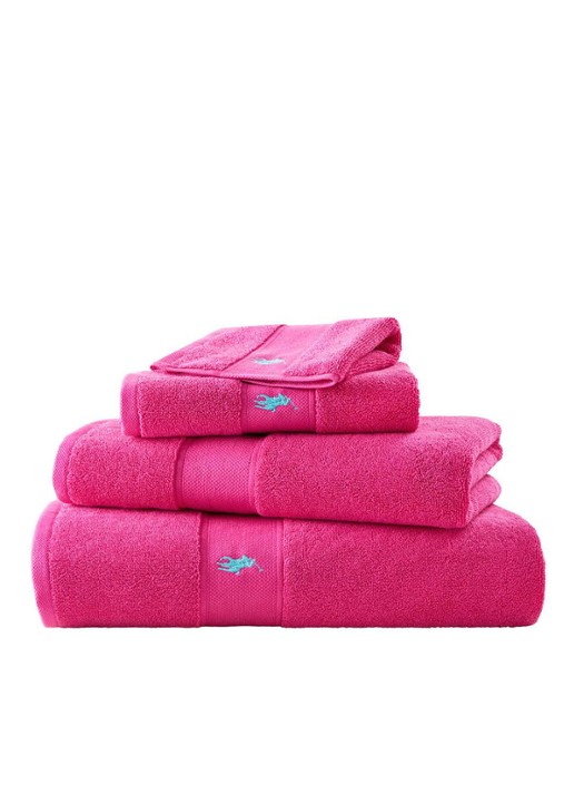 Ralph Lauren Polo Player handdoek - 600 gr/m2 - 50 x 100 cm - detail fuchsia
