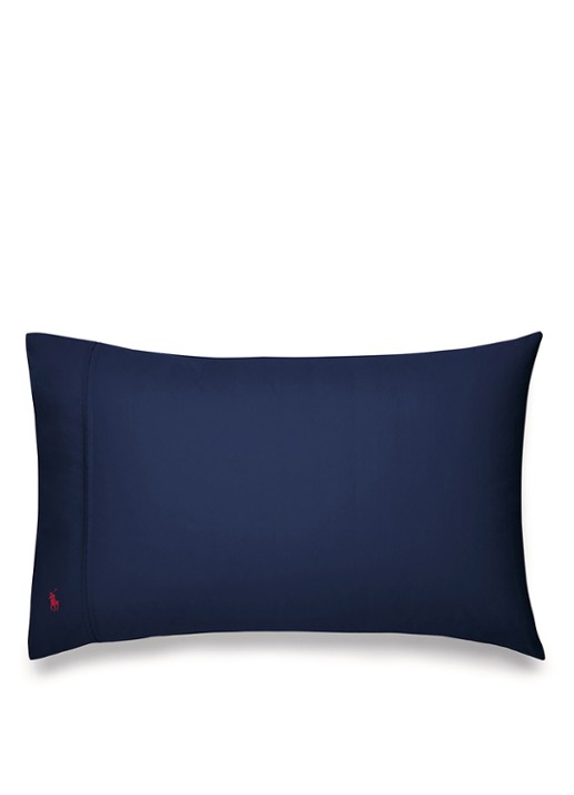 Ralph Lauren Polo Player kussensloop van katoen perkal in 2-pack - voorkant 2 donkerblauw