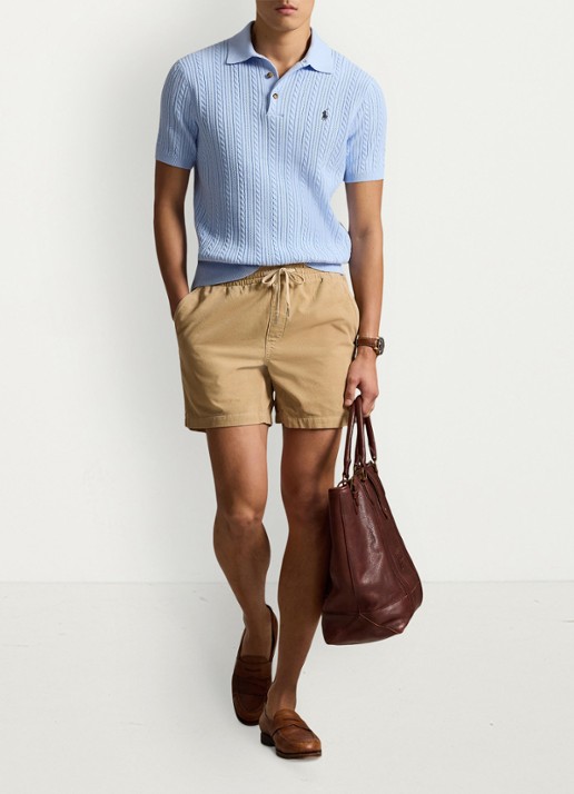 Ralph Lauren Polo Prepster regular fit korte broek van corduroy - voorkant 2 vintage khaki / khaki
