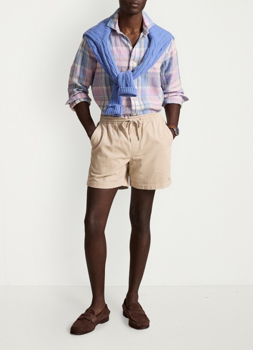 Ralph Lauren Polo Prepster regular fit korte broek van corduroy - voorkant 5 khaki stone / khaki