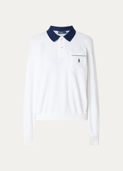 Ralph Lauren Polo van badstof met borstzak en logo - voorkant wit