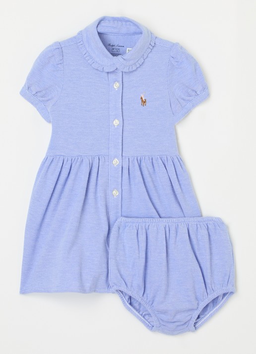 Ralph Lauren Polojurk van piqué katoen met bloomer - voorkant lichtblauw