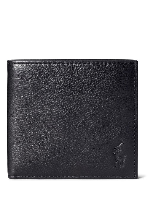 Ralph Lauren Portemonne van leer met structuur - voorkant zwart