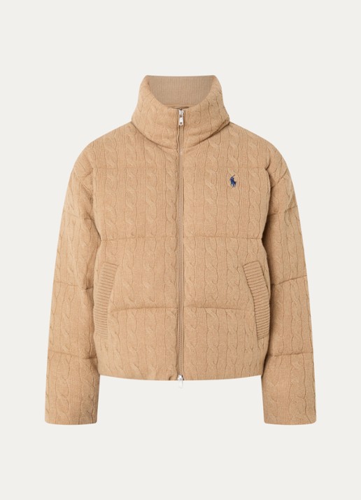 Ralph Lauren Puffer jack in wolblend met logoborduring - voorkant 2 camel