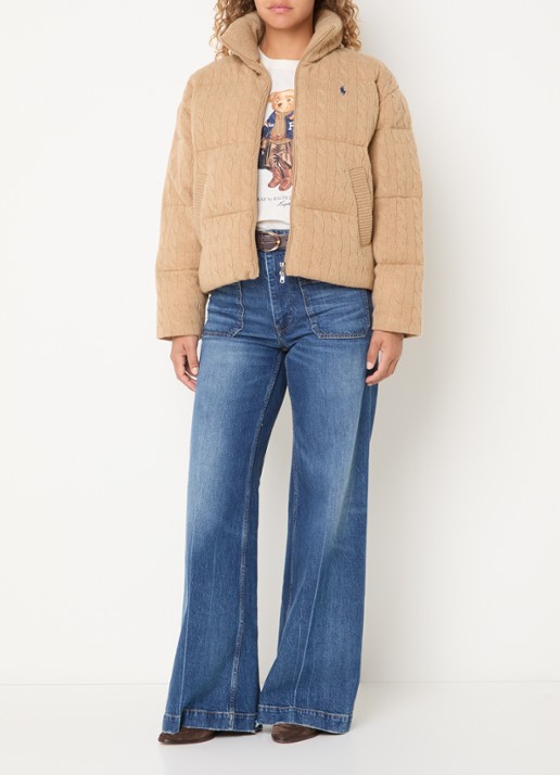 Ralph Lauren Puffer jack in wolblend met logoborduring - voorkant 3 camel