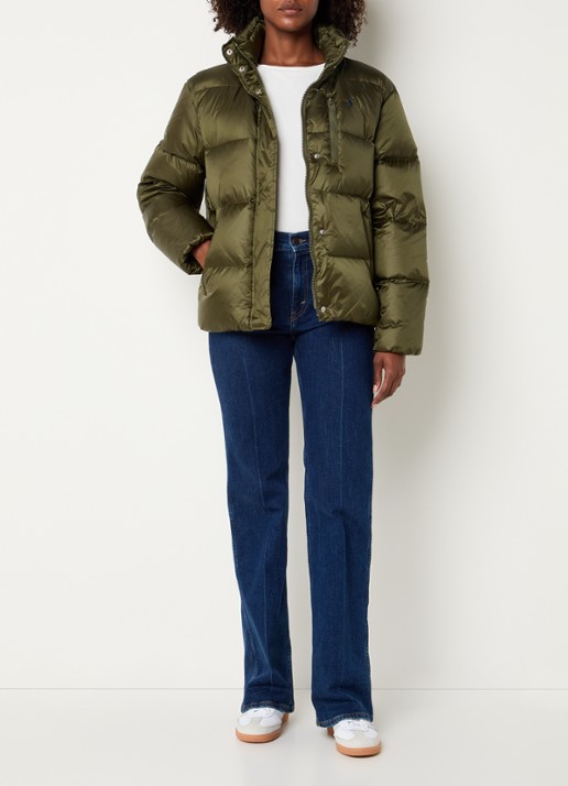 Ralph Lauren Puffer jack met donsvulling en afneembare capuchon - voorkant 2 olijfgroen