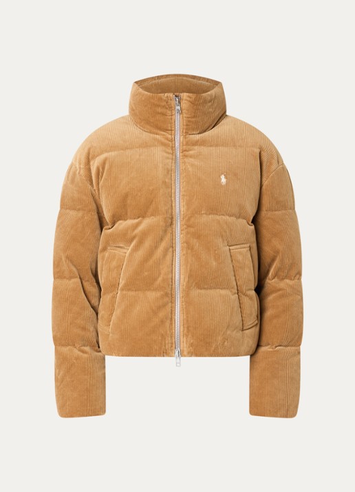 Ralph Lauren Puffer jack met donsvulling en afneembare capuchon - voorkant oranje