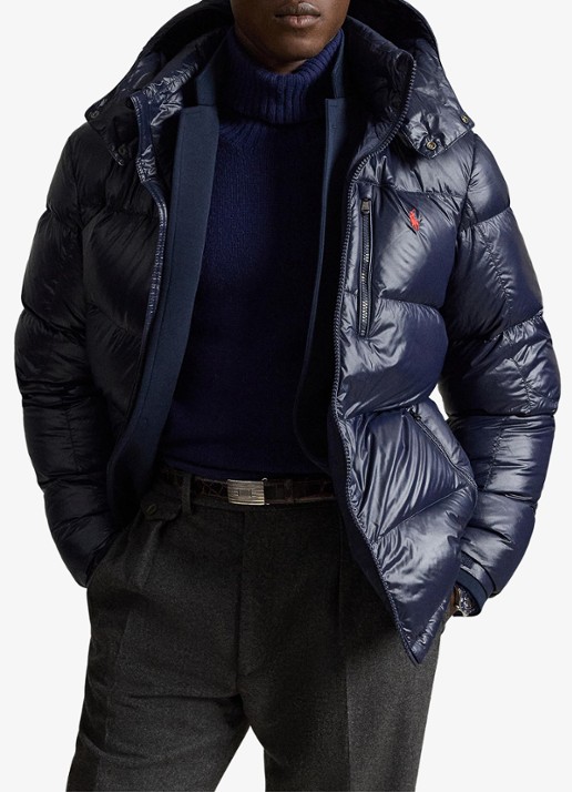 Ralph Lauren Puffer jack met donsvulling en capuchon - voorkant 2 collection navy glossy / donkerblauw