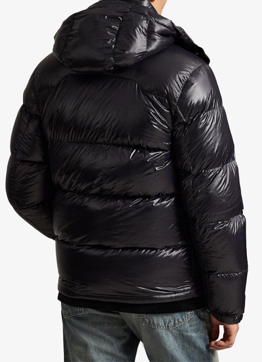 Ralph Lauren Puffer jack met donsvulling en capuchon - achterkant polo black glossy / zwart