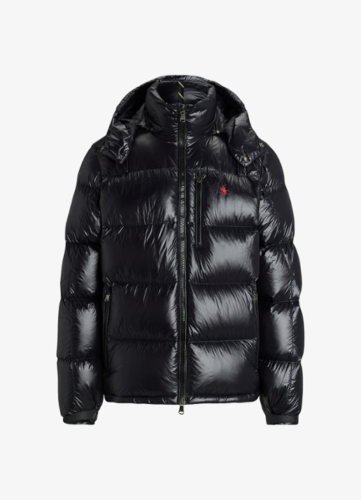 Ralph Lauren Puffer jack met donsvulling en capuchon - voorkant 4 polo black glossy / zwart