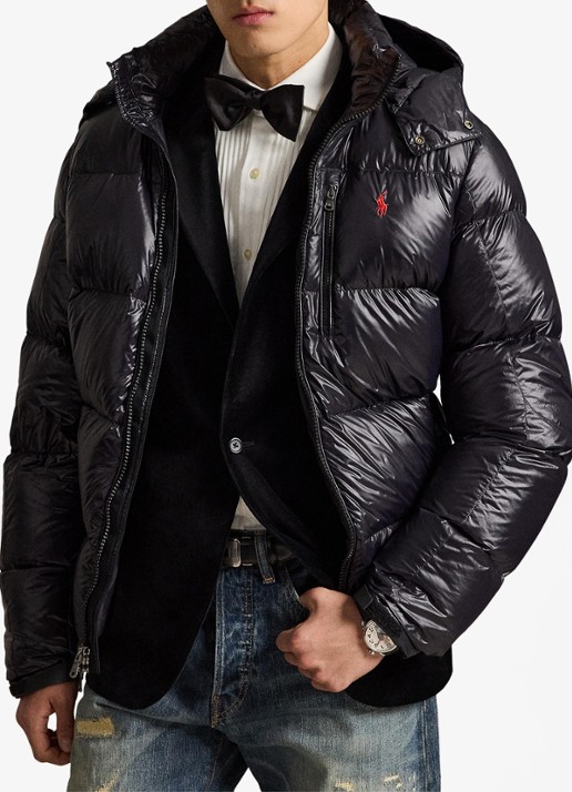 Ralph Lauren Puffer jack met donsvulling en capuchon - voorkant 5 polo black glossy / zwart
