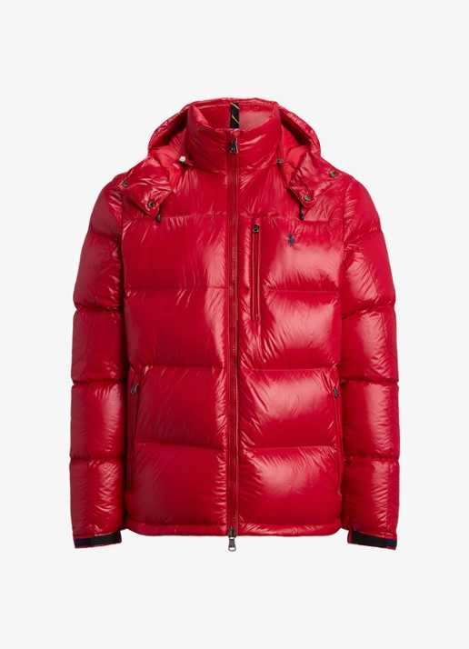 Ralph Lauren Puffer jack met donsvulling en capuchon - voorkant 2 red glossy / rood