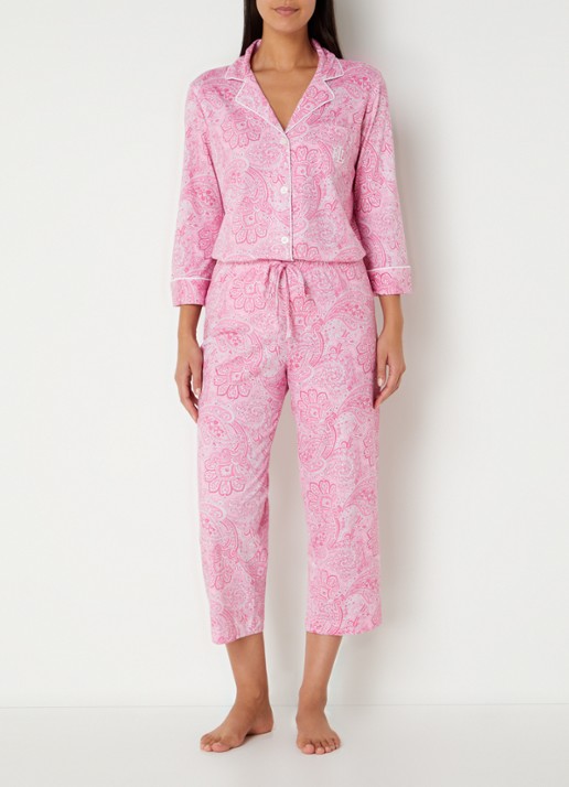 Ralph Lauren Pyamaset met paisley desson met logoborduring - voorkant 2 lichtroze