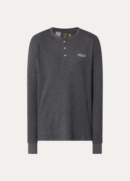 Ralph Lauren Pyjama top met logoborduring - voorkant 3 donkergrijs