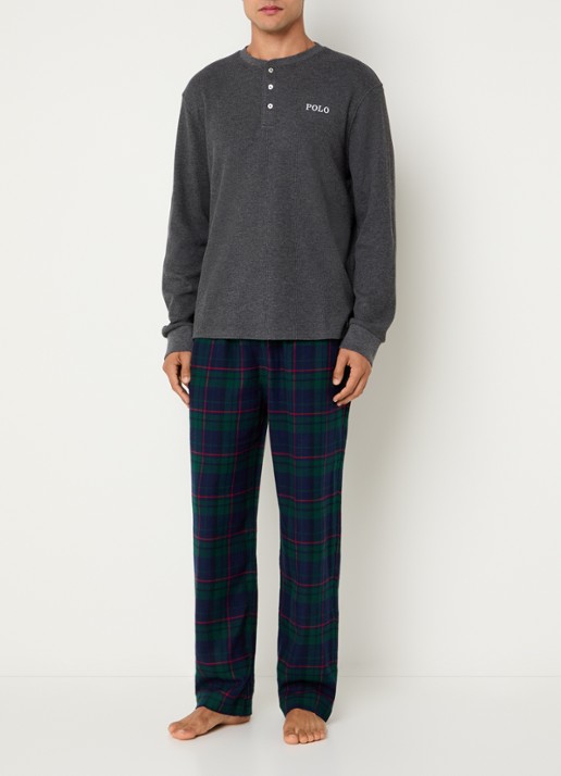 Ralph Lauren Pyjama top met logoborduring - voorkant 4 donkergrijs