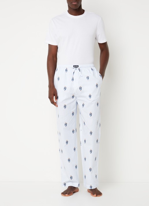 Ralph Lauren Pyjamabroek met logoprint en steekzakken - voorkant 2 aquablauw