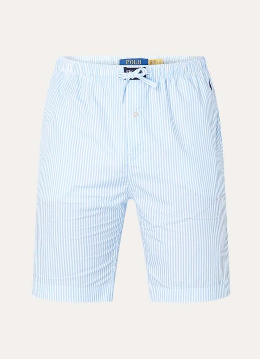 Ralph Lauren Pyjamashorts met streepprint en logo - voorkant lichtblauw