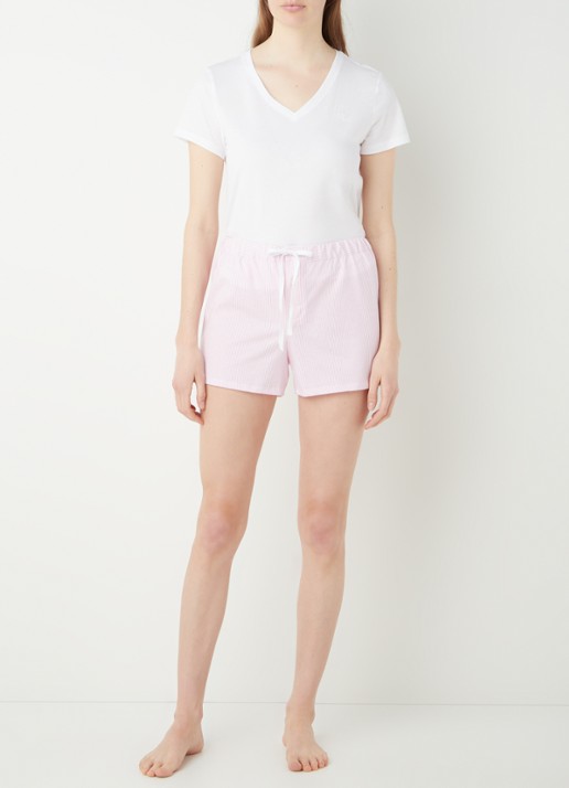 Ralph Lauren Pyjamashorts met streepprint - voorkant 2 lichtroze